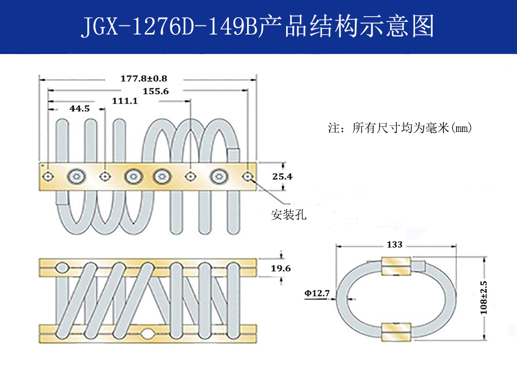 JGX-1276D-149B多應用鋼絲繩隔振器結(jié)構(gòu)